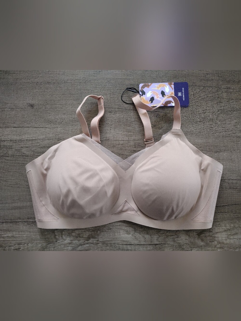 NWT Honey Love Crossover Wireless Bra Sand Size Large / 38B-C